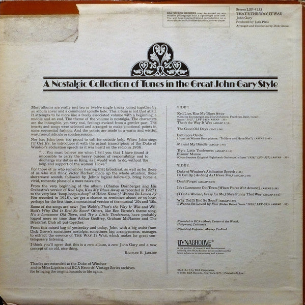 John Gary : That's The Way It Was (LP, Album)