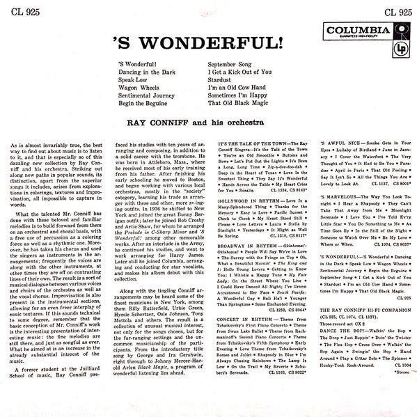 Ray Conniff : 'S Wonderful! (LP, Album, Mono, RE)