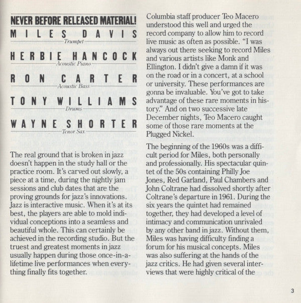 Miles Davis : Cookin' At The Plugged Nickel (CD, Album, RM)