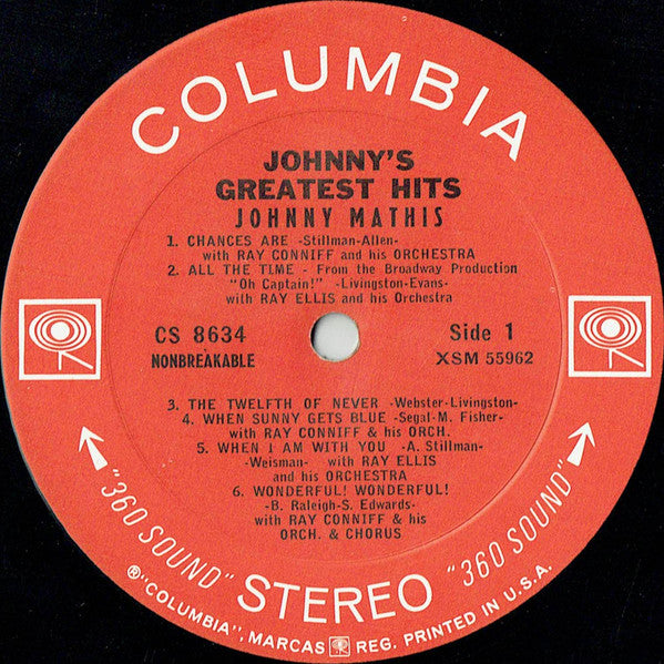 Johnny Mathis : Johnny's Greatest Hits (LP, Comp, RE, Pit)