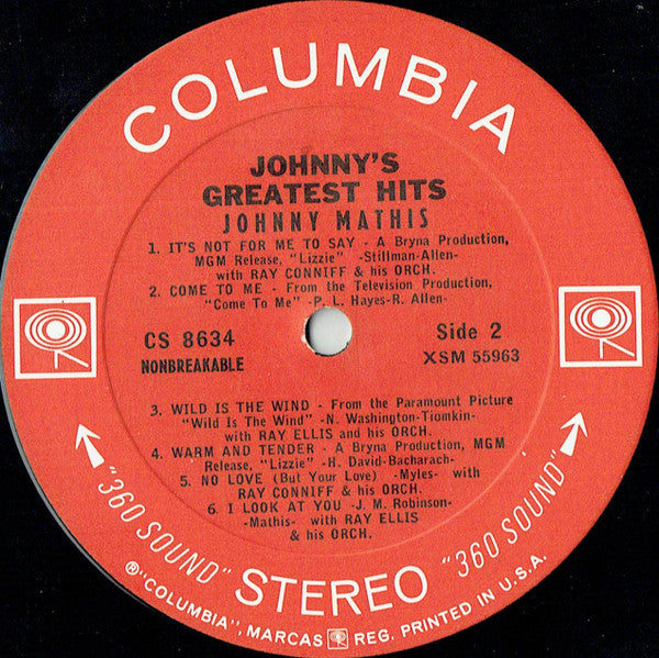 Johnny Mathis : Johnny's Greatest Hits (LP, Comp, RE, Pit)