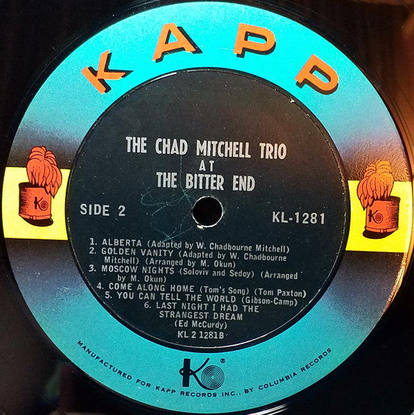 The Chad Mitchell Trio : The Chad Mitchell Trio At The Bitter End (LP, Album, Mono, Pit)