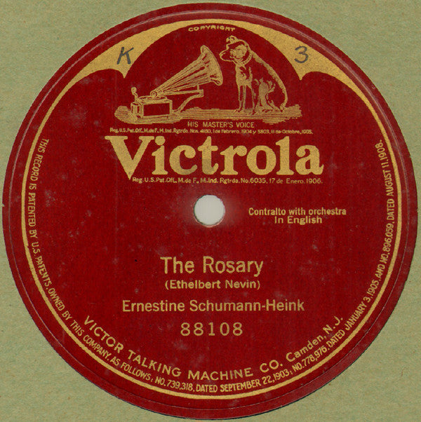Ernestine Schumann-Heink : The Rosary (Shellac, 12", S/Sided, RP)