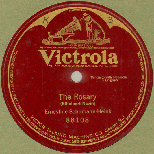 Ernestine Schumann-Heink : The Rosary (Shellac, 12", S/Sided, RP)