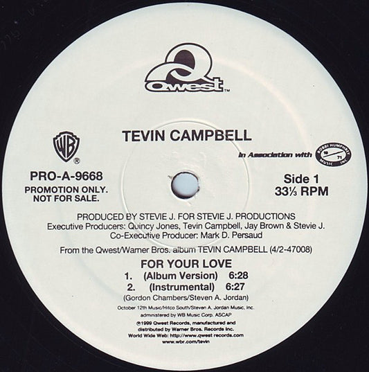 Tevin Campbell : For Your Love / Another Way (12", Promo)