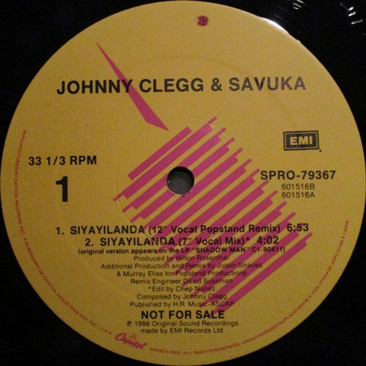 Johnny Clegg & Savuka : Siyayilanda (12", Promo)