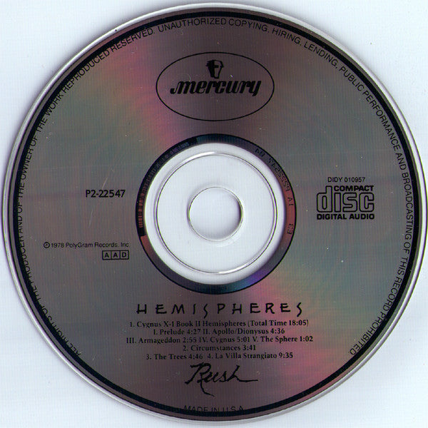 Rush : Hemispheres (CD, Album, Club, RE)