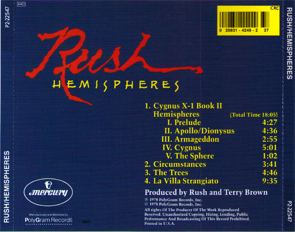 Rush : Hemispheres (CD, Album, Club, RE)