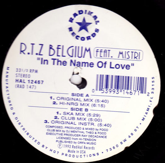 R.T.Z. Feat. Mistri : In The Name Of Love (12")
