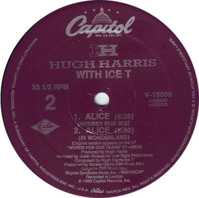 Hugh Harris With Ice-T : Alice (12")