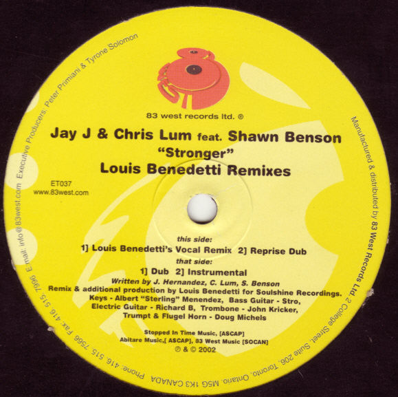 Jay-J & Chris Lum Feat. Shawn Benson : Stronger (Louis Benedetti Remixes) (12")