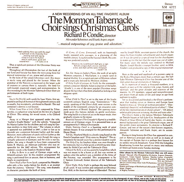 Mormon Tabernacle Choir, Richard P. Condie : Sings Christmas Carols (LP, Album)