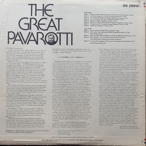 Luciano Pavarotti : The Great Pavarotti (LP, Comp, RE)