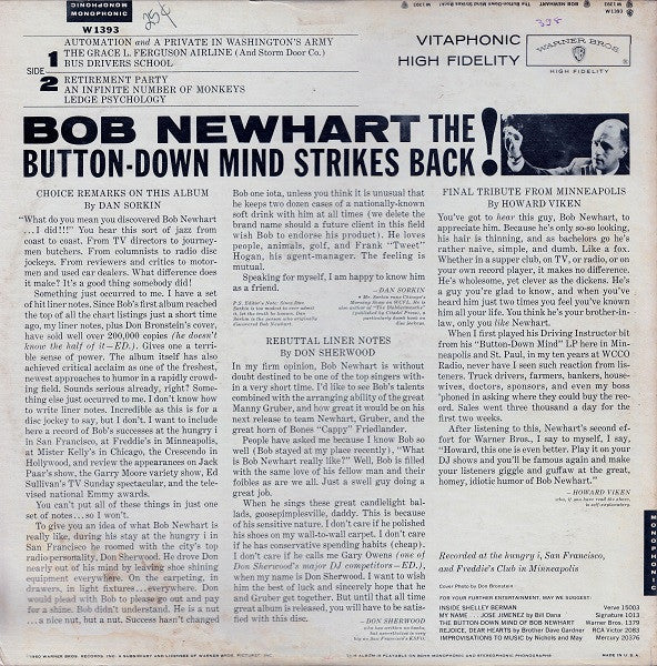 Bob Newhart : The Button-Down Mind Strikes Back! (LP, Album, Mono, Ind)