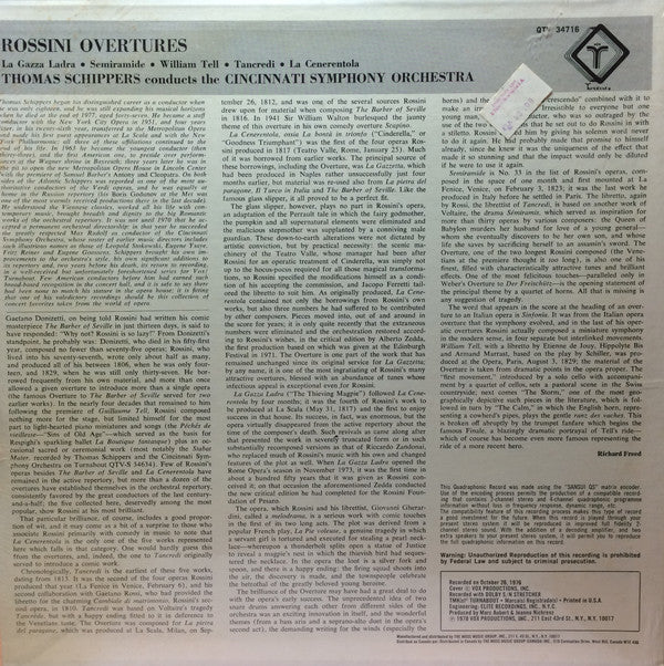 Gioacchino Rossini, Cincinnati Symphony Orchestra, Thomas Schippers : Rossini Overtures (LP, Album, Quad)