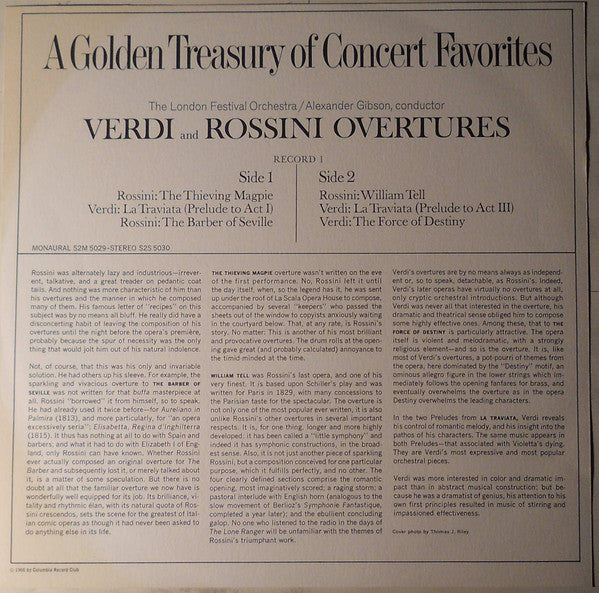 Alexander Gibson, The London Festival Orchestra, Giuseppe Verdi, Gioacchino Rossini : A Golden Treasury Of Concert Favorites (2xLP, Mono)