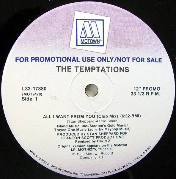The Temptations : All I Want From You (12", Promo)