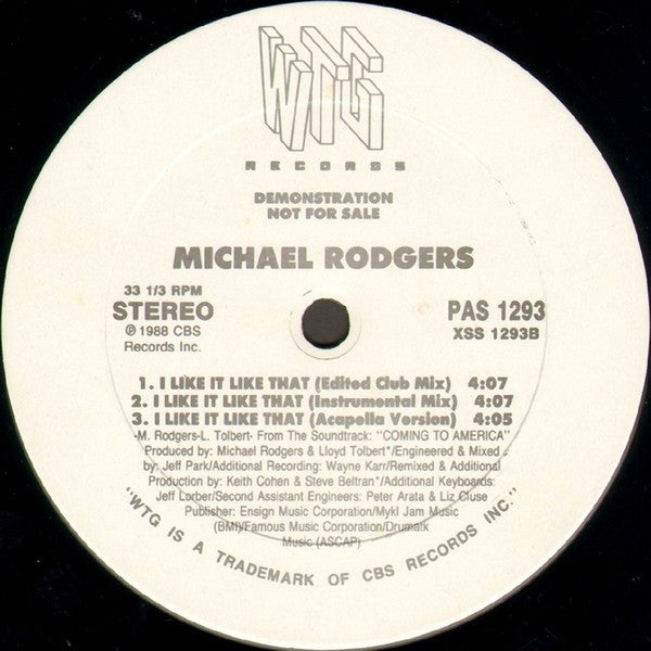 Michael Rodgers : I Like It Like That (12", Promo)