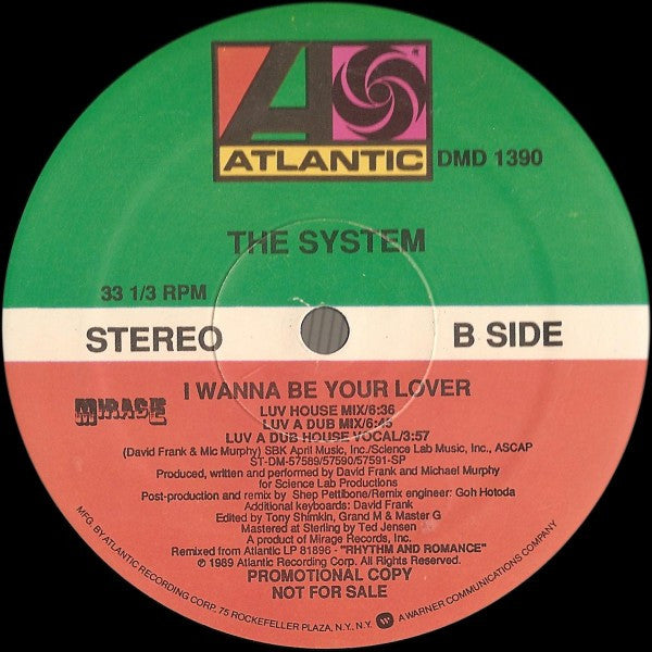 The System : I Wanna Be Your Lover (12", Promo)