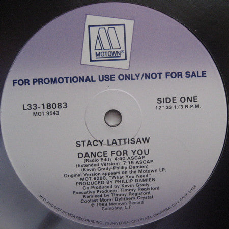 Stacy Lattisaw : Dance For You (12", Promo, Glo)