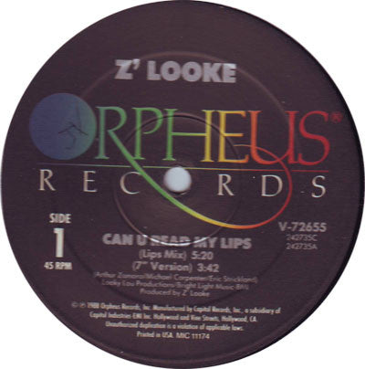 Z'Looke : Can U Read My Lips (12")