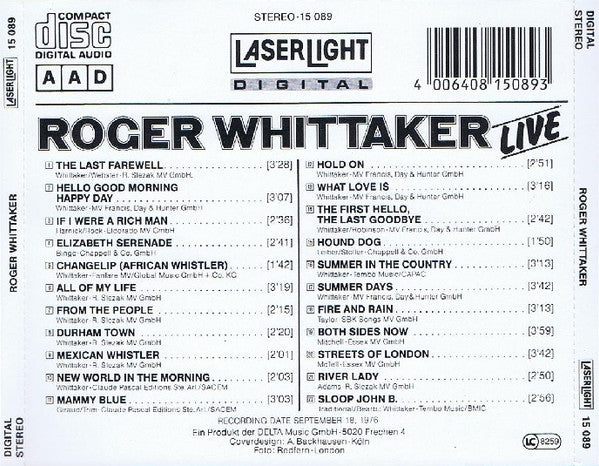 Roger Whittaker : Live (CD, Album)
