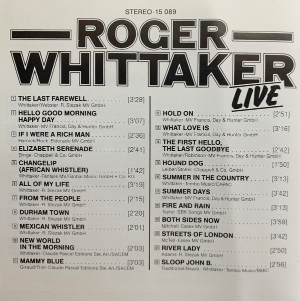 Roger Whittaker : Live (CD, Album)