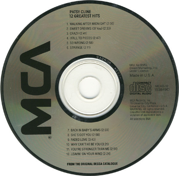 Patsy Cline : 12 Greatest Hits (CD, Comp, Club, RE, RM)