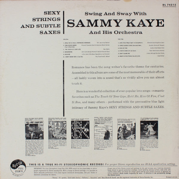 Sammy Kaye And His Orchestra : Sexy Strings And Subtle Saxes (LP, Album)