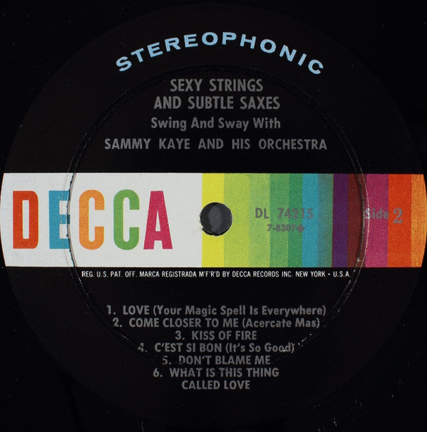 Sammy Kaye And His Orchestra : Sexy Strings And Subtle Saxes (LP, Album)