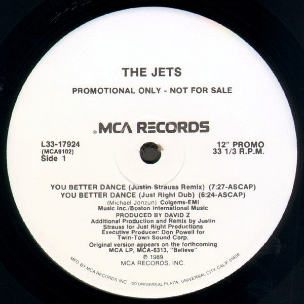 The Jets : You Better Dance (12", Promo)