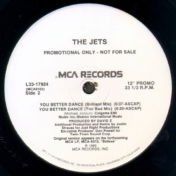 The Jets : You Better Dance (12", Promo)