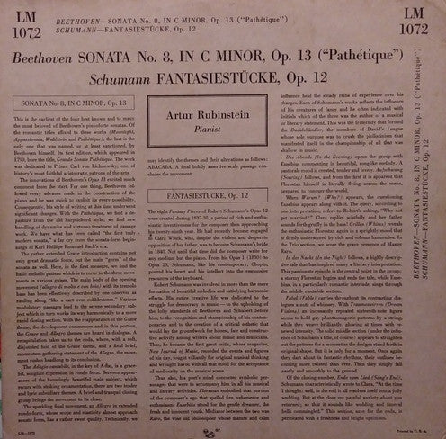 Robert Schumann, Ludwig van Beethoven, Arthur Rubinstein : Fantasiestücke, Op. 12 / Pathetique, Sonata No. 8 (LP, Album)