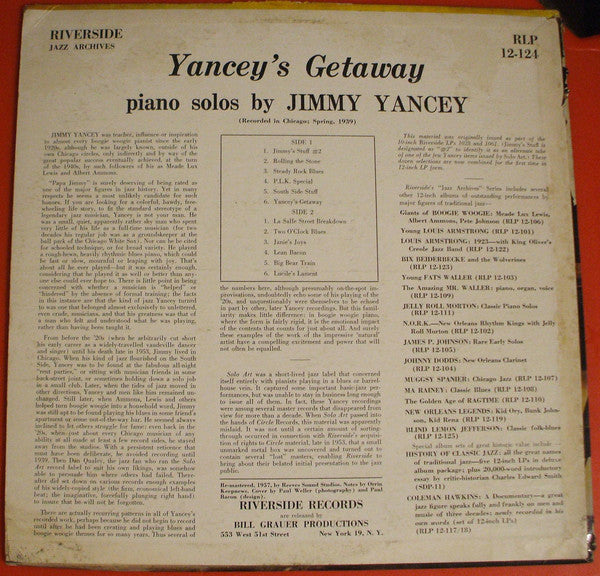 Jimmy Yancey : Yancey's Getaway - Piano Solos By Jimmy Yancey (LP, Mono)
