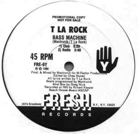 T La Rock : Breaking Bells / Bass Machine (12", Promo)