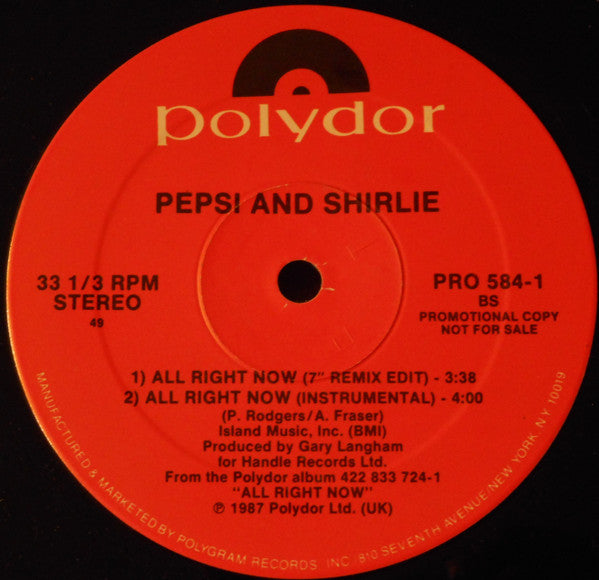 Pepsi & Shirlie : All Right Now (12", Promo)