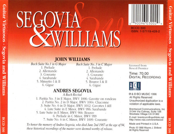 Andrés Segovia & John Williams (7) : Guitar Virtuosos (CD, Comp)