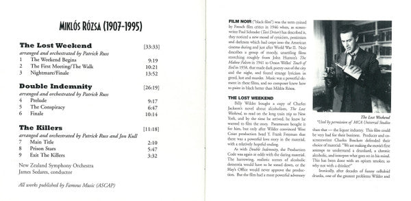 Miklós Rózsa : Double Indemnity / The Killers / Lost Weekend (CD, Album)
