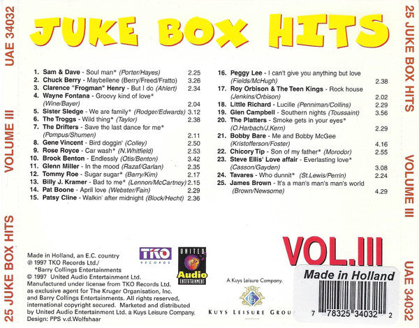 Various : 25 Juke Box Hits - Volume III (CD, Comp)