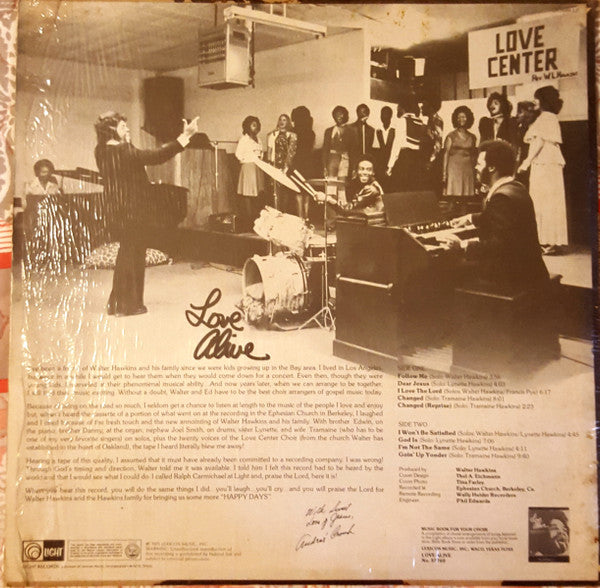 Walter Hawkins And The Love Center Choir : Love Alive (LP, Album)