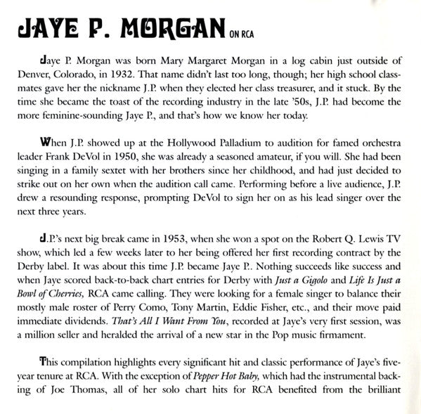 Jaye P. Morgan : Jaye P. Morgan On RCA (CD, Comp)