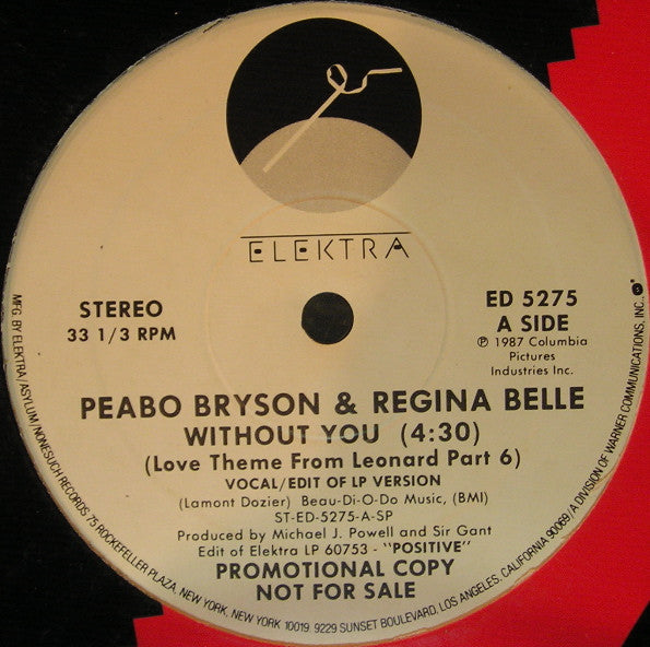 Peabo Bryson & Regina Belle : Without You (Love Theme From Leonard Part 6) (12", Promo)