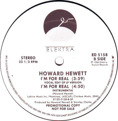 Howard Hewett : I'm For Real (12", Promo)
