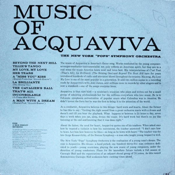 The New York Pops : Music of Acquaviva (LP, Mono)