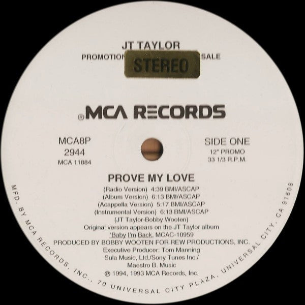 J.T. Taylor : Prove My Love (12", Promo)