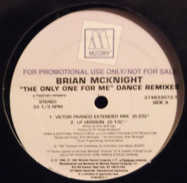 Brian McKnight : The Only One For Me (Dance Remixes) (12", Promo)