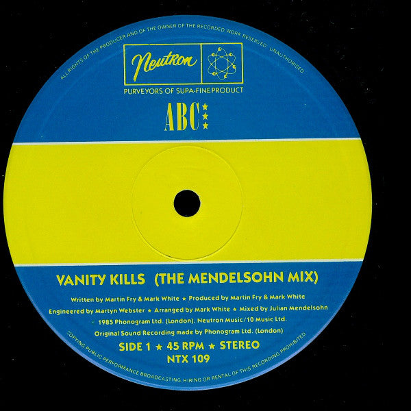 ABC : Vanity Kills (The Mendelsohn Mix) (12", Single)