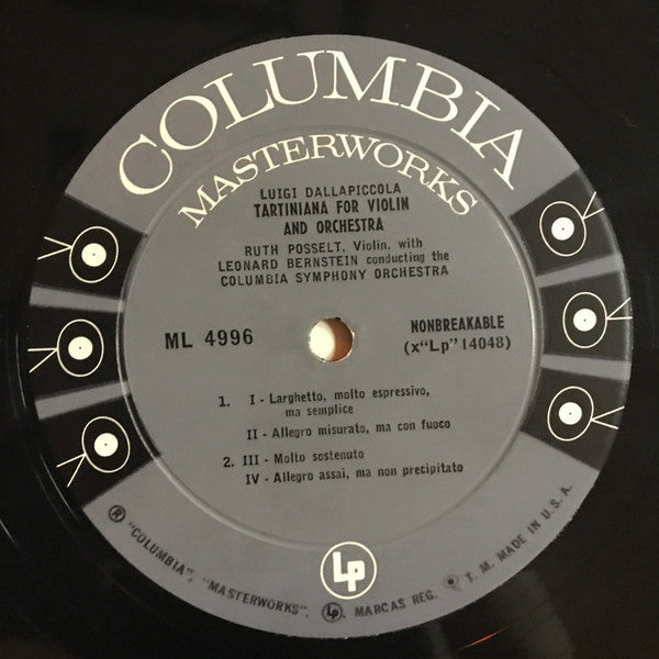 Leonard Bernstein Conducting Columbia Symphony Orchestra : Edward Burlingame Hill: Prelude For Orchestra /  Nikolai Lopatnikoff: Concertino For Orchestra, Op.30 / Luigi Dallapiccola: Tartiniana For Violin And Orchestra (LP, Album, Mono)