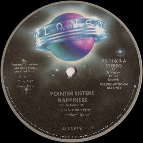 Pointer Sisters : Happiness (12", Mono, Promo)