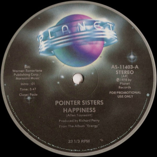 Pointer Sisters : Happiness (12", Mono, Promo)